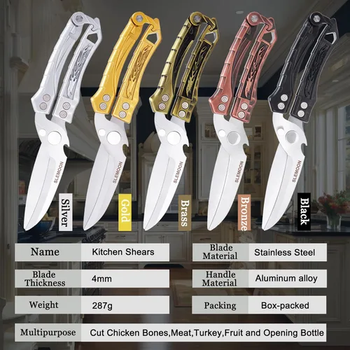 Miniatura 6 de Tijeras de cocina resistentes para huesos, pollo, pavo, carne, pescado y pizza, tijeras de cocina multiusos para alimentos, ideal para chef y cocina