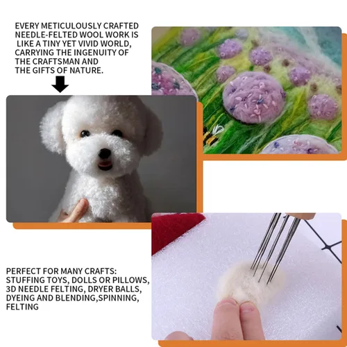 Miniatura 3 de Relleno de lana natural para animales de peluche, relleno de bateo de lana 100% orgánica para almohadas, cojines, fieltro, costura, ultra suave e
