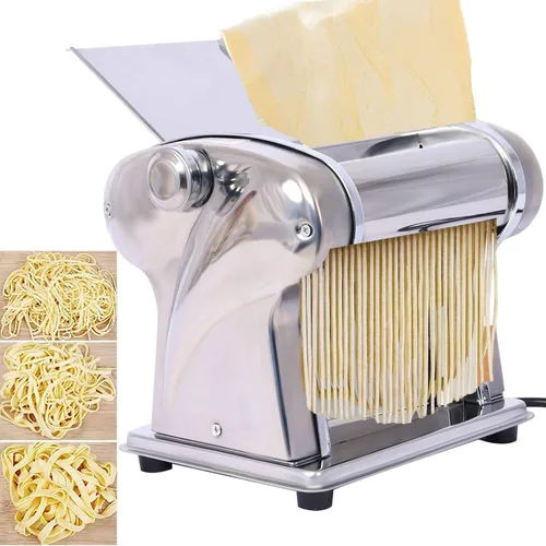 Máquina eléctrica de pasta, máquina de rodillos de acero inoxidable, 3 cuchillas para pasta redonda de 0.098 in, fideos planos de 0.157 in y pasta