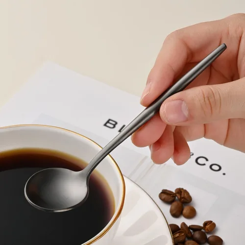 Miniatura 3 de 5.1 Pulgadas Cuchara de Té Satinada Negra SS18/10, Juego de 4 Mini Cucharas de Café de Acero Inoxidable, Cuchara de Té Pequeña, Cucharas Demitasse