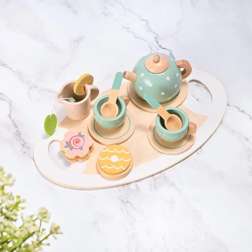 Miniatura 7 de 15 piezas de juego de té de madera para niñas pequeñas, MONT PLEASANT juguetes de madera, juego de té para niños pequeños, accesorios de cocina
