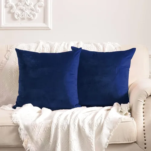 Miniatura 10 de FY FIBER HOUSE Paquete de 2 fundas de almohada de terciopelo decorativas, fundas de cojín suaves y sólidas, 16 x 16 pulgadas, color negro