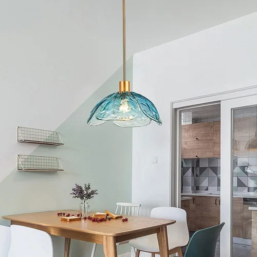 Miniatura 4 de Lámpara colgante con pantalla de vidrio con forma de flor retro, lámpara colgante de techo pequeña para dormitorio, isla de cocina, comedor, sobre