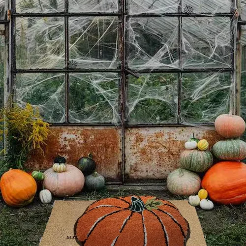 Miniatura 7 de YRXRUS Tapetes de baño con diseño de calabaza de Halloween, con forma de calabaza, lavable a máquina, alfombra naranja para sala de estar