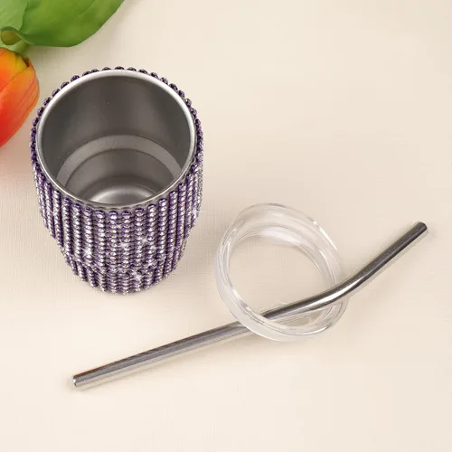 Miniatura 5 de INSTOME Vaso de chupito de acero inoxidable de 3oz con forma de diamante, vaso con pajita, color púrpura (1 unidad)