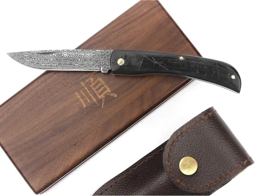 Miniatura 8 de YOUSUNLONG Cuchillo de bolsillo plegable de 7.480 in - Cuchillo de transporte diario - Cuchillo de una mano con funda de cuero y caja de cuchillos