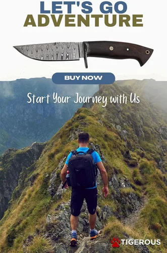 Miniatura 7 de Cuchillo de caza de Damasco hecho a mano con funda de cuero de transporte horizontal, hoja fija de espiga completa para camping, senderismo
