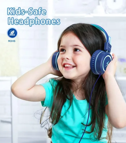 Miniatura 5 de Bywulanda Auriculares para niños con luces LED para la escuela, auriculares USB tipo C para niños con micrófono, limitador de volumen 85/94 dB