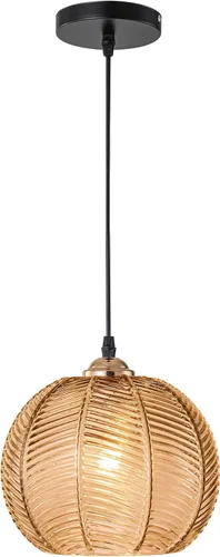 Miniatura 20 de Lámparas colgantes de esquina vintage para sala de estar, lámpara colgante de vidrio acanalado ámbar con cable enchufable, lámpara colgante bohemia