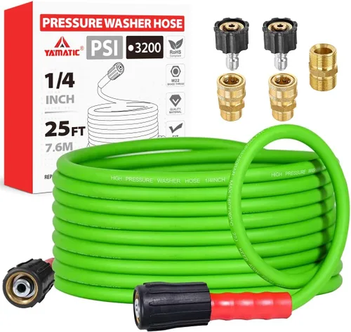 Miniatura 8 de YAMATIC Manguera de lavado a presión de 3600PSI para lavadora eléctrica de 25 pies x 1/4 pulgadas, resistente a las torceduras, manguera de repuesto