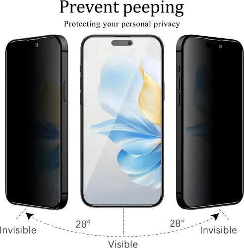 Miniatura 3 de KAREEN Paquete de 2 protectores de pantalla de privacidad para iPhone 15, iPhone 15 Pro de 6.1 pulgadas, película de vidrio templado privado Negro