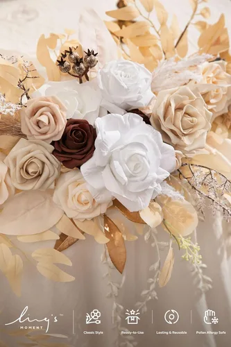 Miniatura 3 de Ling's Moment Guirnalda de Flores de 9 Pies para Decoraciones de Telón de Fondo - Flores de Arco de Boda, Eucalipto y Rosa, Guirnalda Floral Blanco