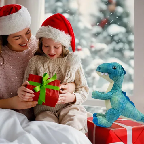 Miniatura 7 de HollyHOME Juguete de dinosaurio T-Rex de peluche con escamas texturizadas suaves y realistas, lindo regalo de dinosaurio para niños, azul y blanco