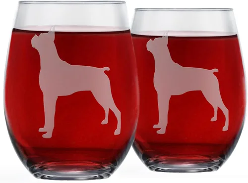 Miniatura 13 de Copas de vino sin tallo (juego de 2) de perros de raza Regalos para amantes de perros Silueta de 2 caras grabada a mano con nombre de la raza