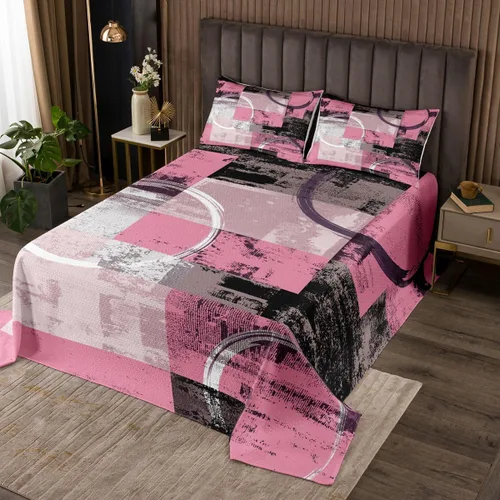 Miniatura 6 de Erosebridal Juego de colcha geométrica roja acolchada de círculo, diseño de líneas de remolinos abstractos, diseño retro, con ojales, geométrico
