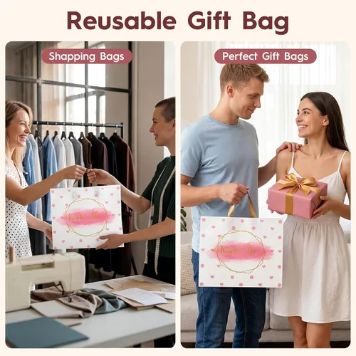 Miniatura 7 de WAKAKO Paquete de 60 bolsas de plástico con asas, 12 x 15 pulgadas, bolsas de regalo para mercancías minoristas para pequeñas empresas y boutiques