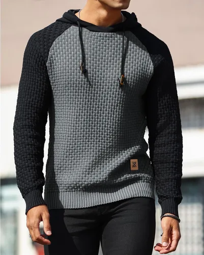 Miniatura 2 de Zaitun - Sudadera de punto con capucha para hombre, de manga larga, color liso, suéter con capucha