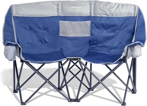 Miniatura 12 de SUNNYFEEL Silla de Camping Doblada Doble, Silla Loveseat Sobredimensionada, Silla de Césped Portátil/Plegable Resistente con Almacenamiento