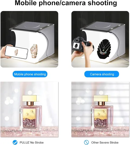 Miniatura 3 de Caja de luz portátil para fotos de 10 pulgadas, tienda de campaña plegable para estudio de fotografía con barra de luz LED, 20 cuentas LED, 550 lm