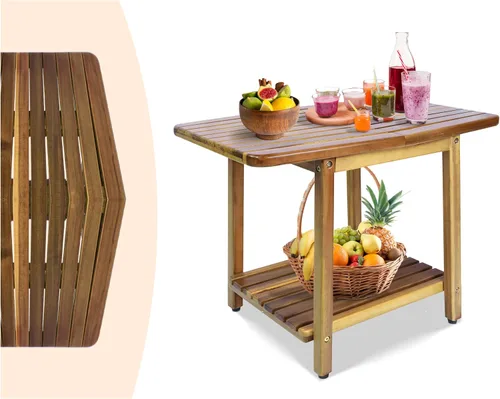 Miniatura 7 de ENKEZI Acacia - Mesa auxiliar para exteriores de 24 pulgadas, patio resistente de 2 niveles, mesa auxiliar resistente a la intemperie, mesa auxiliar