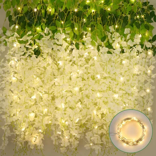 Miniatura 19 de BLEUM CADE 36 Piezas Flores Colgantes de Glicina Falsa Rosa Profundo, 3.6 Pies/Pieza Guirnalda de Glicina Artificial, Flores Colgantes para Boda