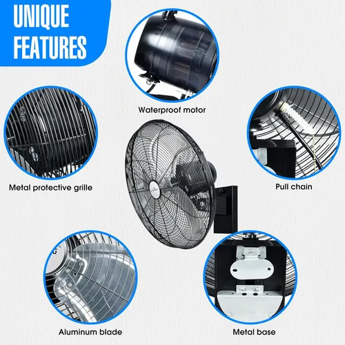 Miniatura 5 de iLiving Ventilador de pared oscilante de alta velocidad para exteriores de 20 pulgadas con motor resistente a la intemperie de 4750 CFM, ajuste