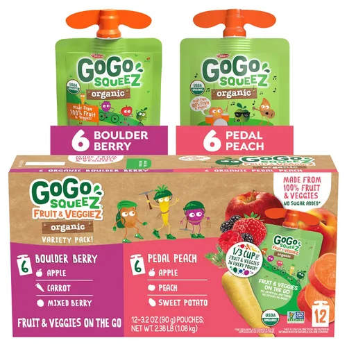 Miniatura 10 de GoGo squeeZ Puré de manzana orgánico y puré de fruta, manzana, 3.2 oz (paquete de 12), bocadillos de fruta orgánicos sin azúcar para niños, sin