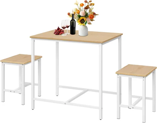 Miniatura 9 de HOOBRO juego de mesa de comedor industrial de 3 piezas, mesa de cocina, comedor para ahorrar espacio para la cocina, comedor, espacio pequeño