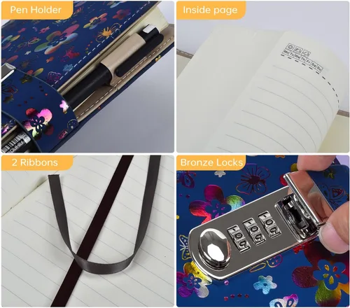 Miniatura 3 de ARRLSDB Diary with Lock for Women, A5 PU Leather Journal with Lock 240 Pages Password Journal Locking Personal Diary (Multicolor)
