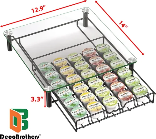 Miniatura 2 de Deco Brothers Cajón Portador de Cristal Templado para K-Cup para Almacenamiento de 30 Cápsulas de Café, Negro