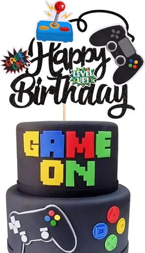 Miniatura 10 de 25 piezas de adornos para cupcakes de videojuegos, adornos para cupcakes de feliz cumpleaños, controladores de juego, adornos para cupcakes