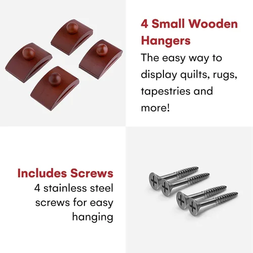 Miniatura 2 de Precision Quilting Tools Abrazaderas elegantes de madera para edredón - 4 clips grandes (Oscuro) y tornillos para colgar en la pared. ¡Cuélguelos