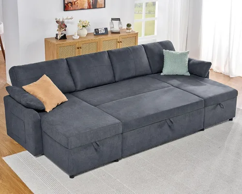 Miniatura 9 de AMERLIFE Sofá cama, sofá cama 2 en 1 con diván de almacenamiento, sofá extraíble para sala de estar de apartamento, color beige lino