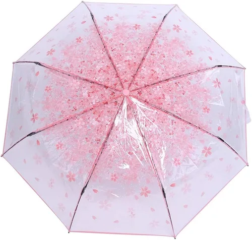 Miniatura 2 de TOPINCN Paraguas de flores de cerezo, paraguas plegable de burbujas de cúpula transparente, paraguas de princesa de moda, paraguas de viaje