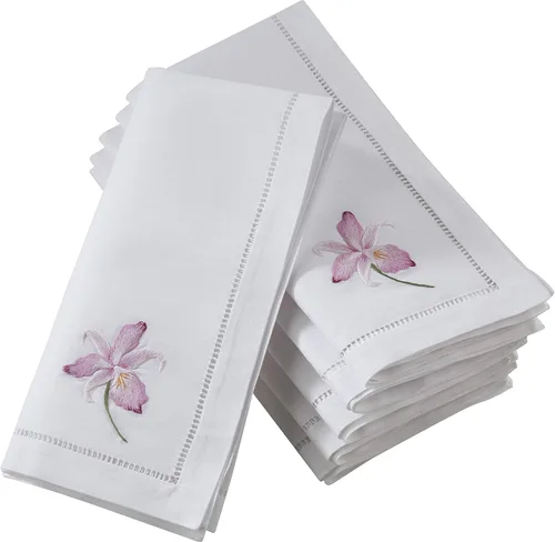 Miniatura 71 de Juego de 6 servilletas bordadas de magnolia hechas a mano con borde cosido