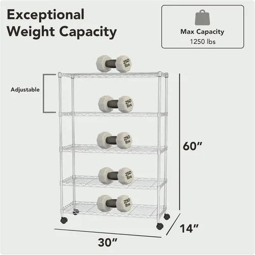Miniatura 3 de Displays By Jack Estantería de alambre resistente de 5 niveles para productos, despensa de plantas, garaje, estantes de lavandería, estantes Cromo
