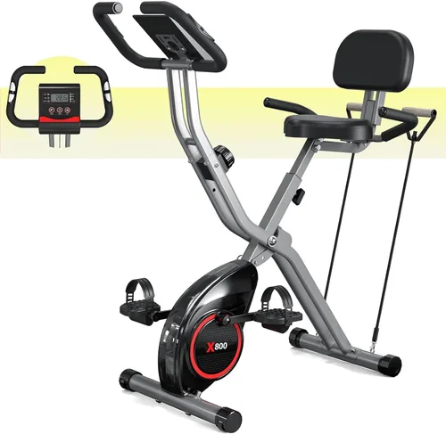 Miniatura 10 de Bicicleta estática de interior para el hogar con resistencia magnética de 16 niveles, bicicleta de ciclismo plegable ligera con 70% premontada