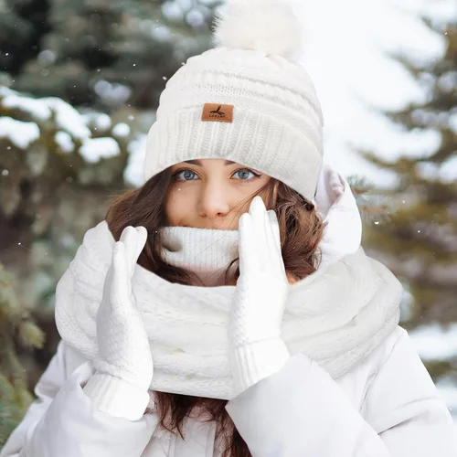 Miniatura 7 de Winter Hat Scarf Gloves and Ear Warmer, Warm Knit Beanie Hat Touch Screen Gloves Set Winter Gifts Neck Scarves for Women