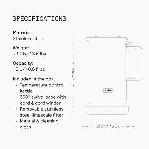 Miniatura 8 de Jarra de acero inoxidable Aarke - Perfecta para entusiastas de máquinas de café y té, boquilla sin goteo, construcción de doble pared, protección