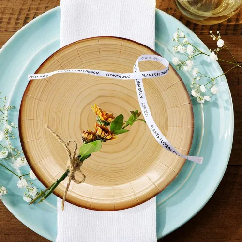Miniatura 6 de 40 piezas de suministros de fiesta de grano de madera, platos de papel de grano de madera de 7 pulgadas, platos de postre de rebanadas de madera