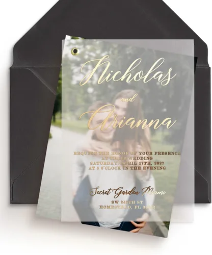 Miniatura 8 de Invitaciones de boda elegantes de Vellum con lámina dorada e imagen, invitación personalizada en oro, plata, oro rosa, invitaciones con foto