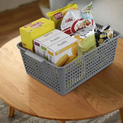 Miniatura 4 de Gloreen Paquete de 3 cestas de almacenamiento de plástico grandes, cesta de almacenamiento multiusos para organizador, color gris