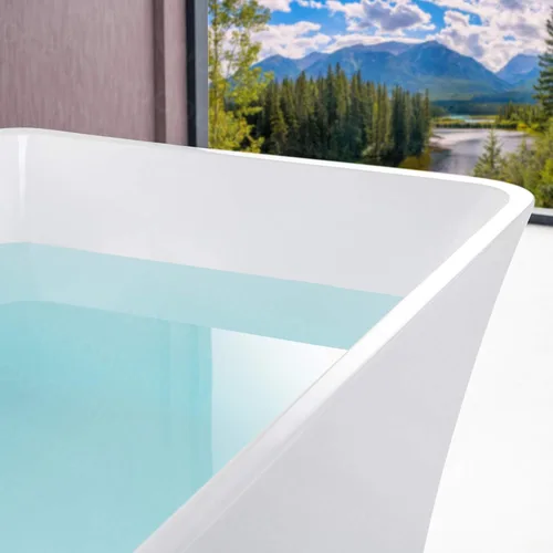 Miniatura 8 de WOODBRIDGE Bañera de acrílico independiente de 67 pulgadas, bañera blanca de remojo contemporáneo con desbordamiento y drenaje de oro cepillado