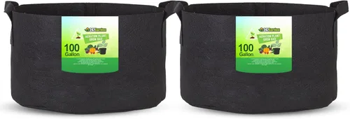 247Garden Paquete de 2 bolsas de cultivo de 200 galones/macetas de tela de aireación con asas (300 GSM, negro, 24A x 50D)