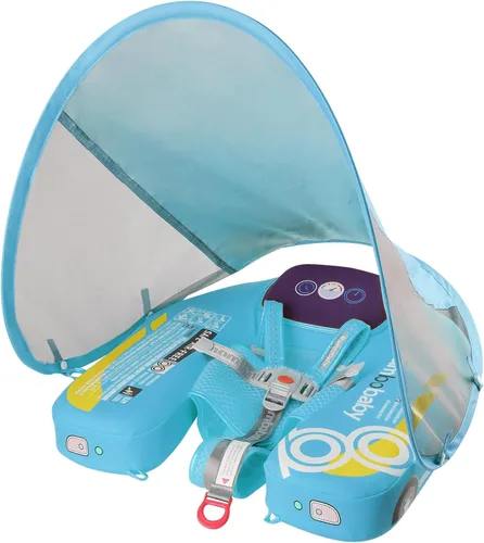 Mambobaby - Flotador de piscina para bebé con toldo y azulejos, flotador de natación no inflable para bebé, anillo de entrenamiento de natación para