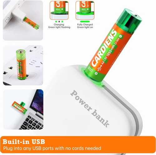 Miniatura 2 de Baterías AA recargables USB integradas 1850 mWh pilas AA recargables de 1.5 V doble A con indicador de carga LED, paquete de 4