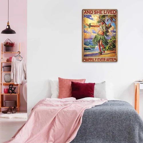 Miniatura 6 de Hawaii - Póster de hojalata hawaiana con texto en inglés «Girl and She Lived Happily Ever After» (La chica y ella vivió felizmente para siempre)