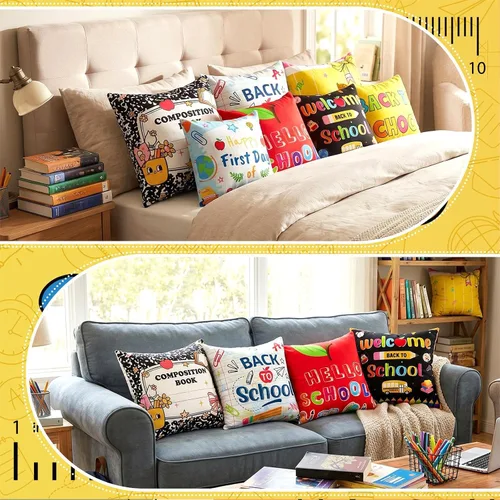Miniatura 6 de 8 fundas de almohada de regreso a la escuela, 18 x 18 pulgadas, composición, fundas de almohada para cuadernos, fundas de almohada para el aula