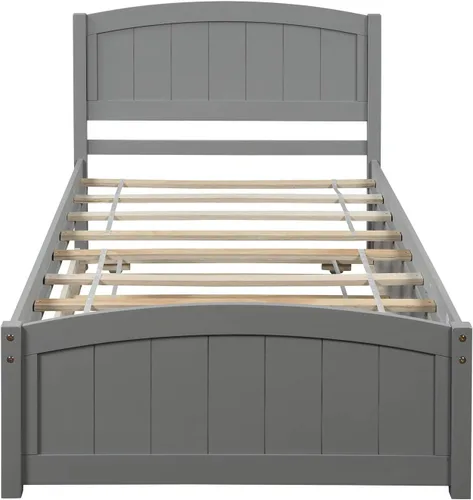Miniatura 5 de Merax Cama de plataforma de madera con nido – Cama individual soporte de listones de madera, no necesita somier, gris