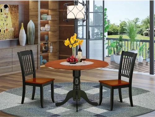 Miniatura 6 de East West Furniture DLDA3-BCH-W Dublin - Juego de habitación de 3 piezas que contiene una mesa de cocina redonda con gotas y 2 sillas de comedor, 42